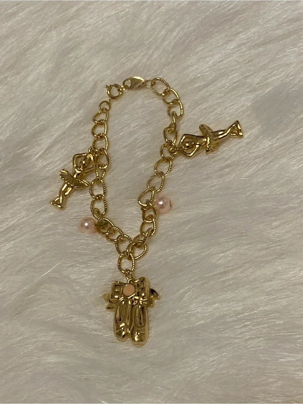 VTG ‘94 NOS Avon Pink Pearl Ballerina Gold Charm Bracelet Deadstock Kids Jewelry